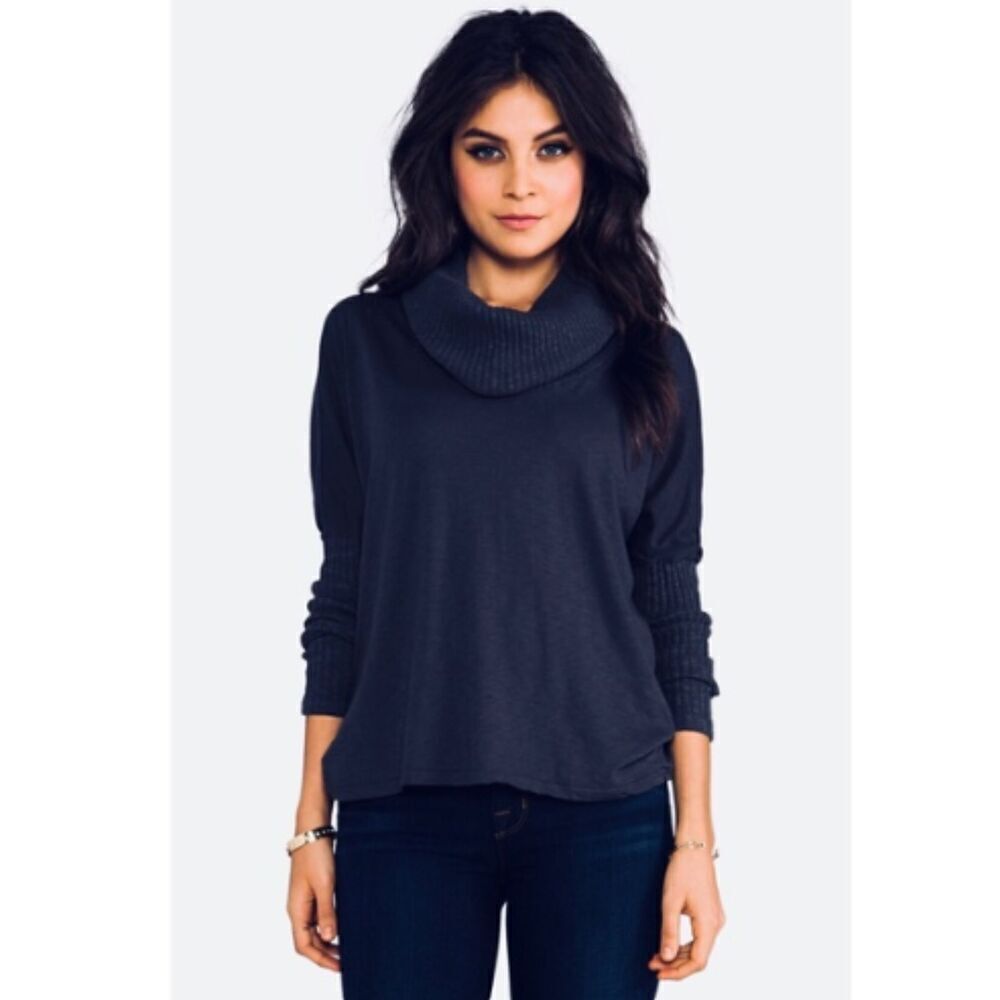 Michael Stars Cashmere Wool Blend Black‎ Ribbed Knit Cowl Neck Sweater Size Med